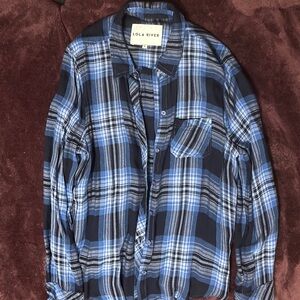 Lola River Women's Blue Plaid Button Down Shirt
